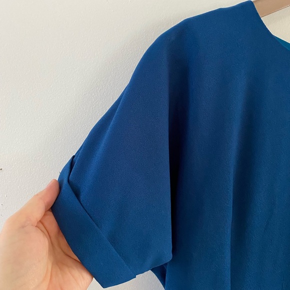 80s handmade deep cobalt blue midi dress - S-M - Picture 2 of 4